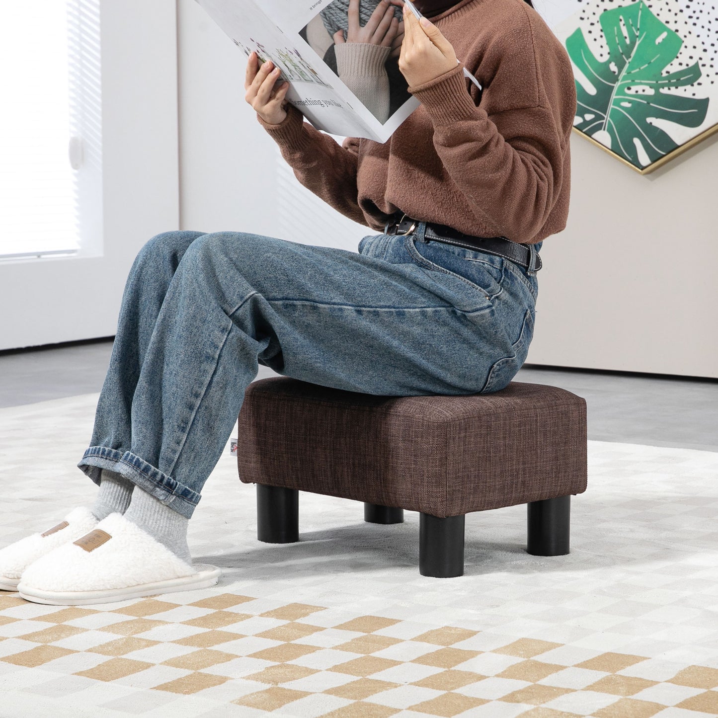 Footstool Small Footrest Upholstery with Plastic Legs