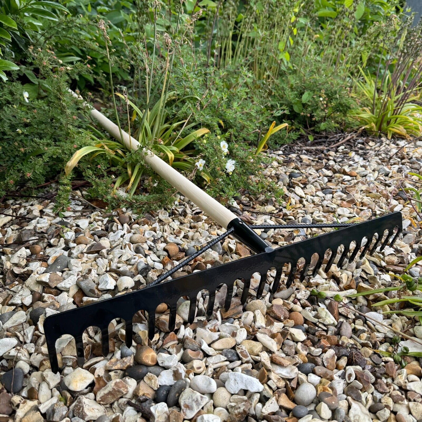 Garden Rake Steel Hardened Heavy-Duty for Hay Leaves Lawn Pebbles Removal Tool
