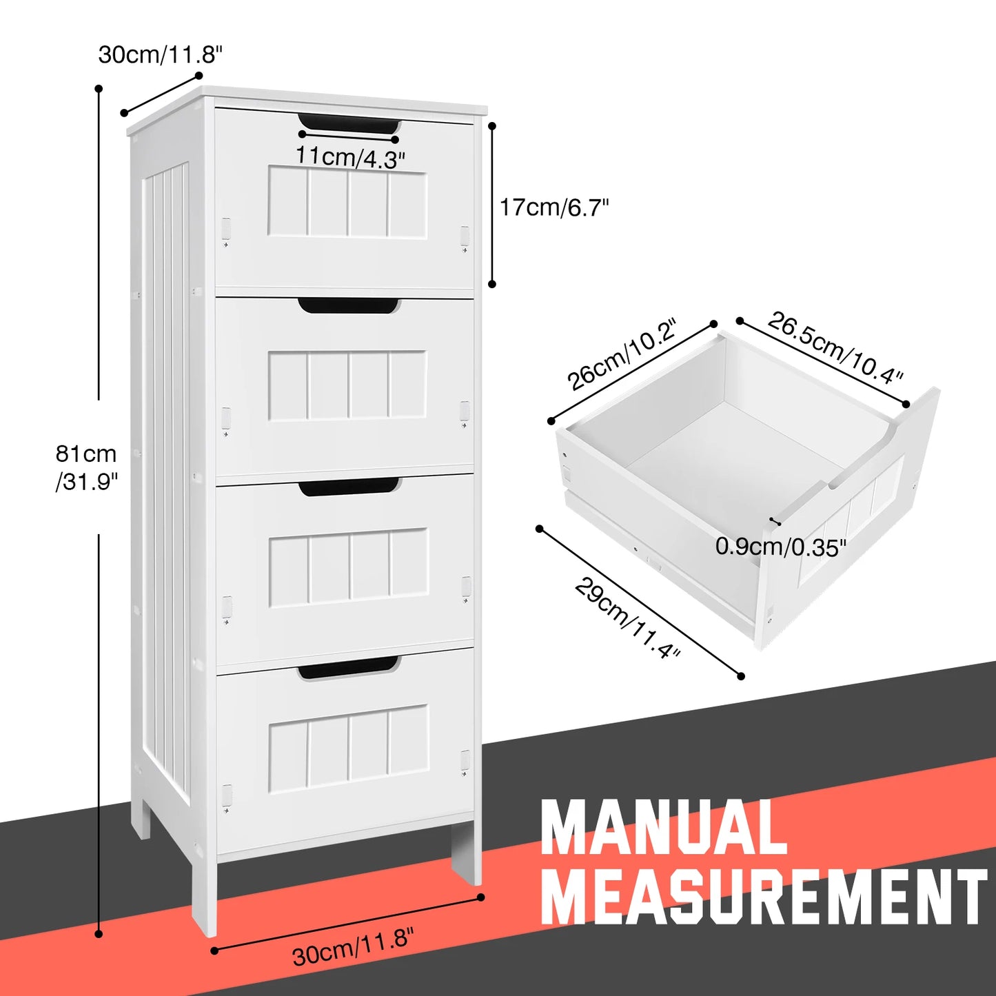 Xinng 4-Drawer Floor Standing Cabinet Bathroom Cabinet Bathroom Storage Unit Modern Freestanding Organizer