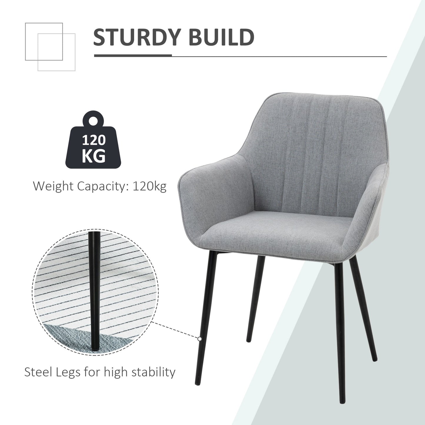 Dining Chairs Set of 2, Linen Fabric Accent Chairs Metal Legs, Light Grey