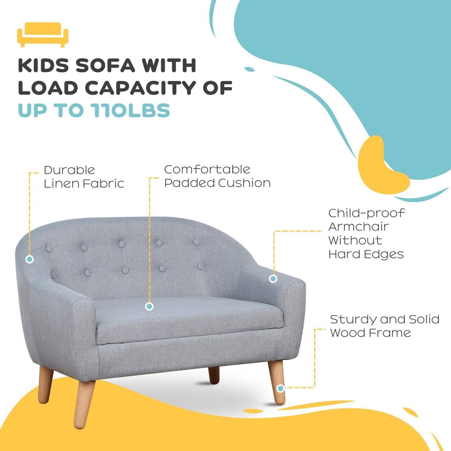 HOMCOM Kids Sofa Children Couch Toddler Armchair Seat Bedroom Nursery Grey