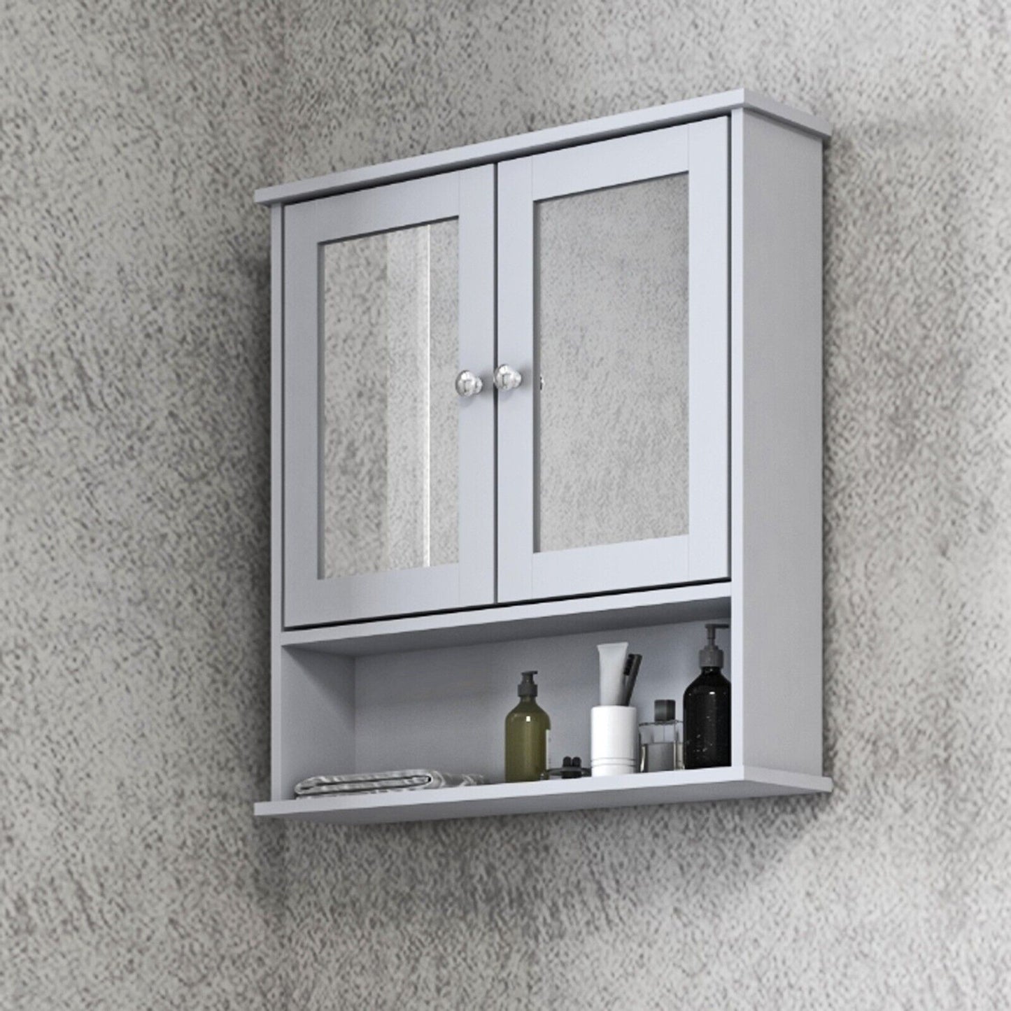 3Pc Bathroom Wood Unit under Sink Cabinet Mirror Cupboard Toilet Paper Dispenser