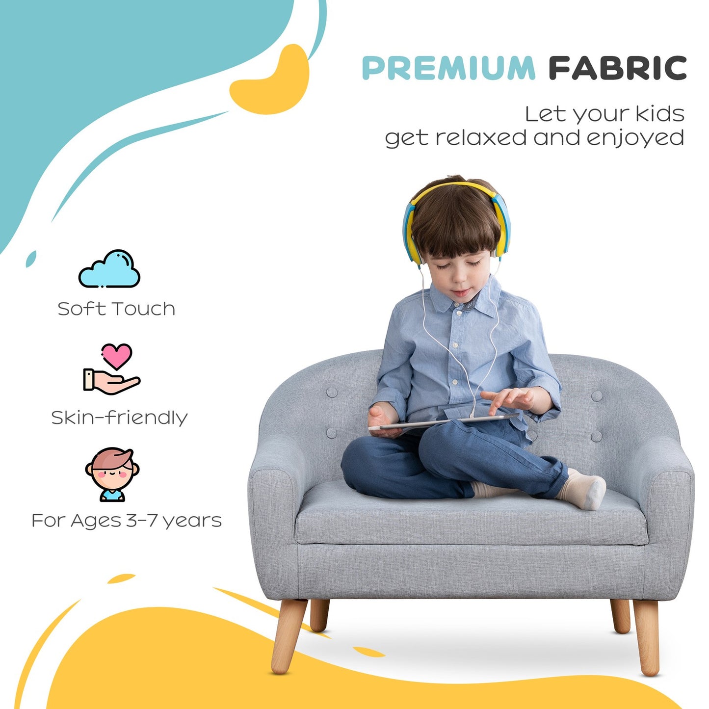 HOMCOM Kids Sofa Children Couch Toddler Armchair Seat Bedroom Nursery Grey