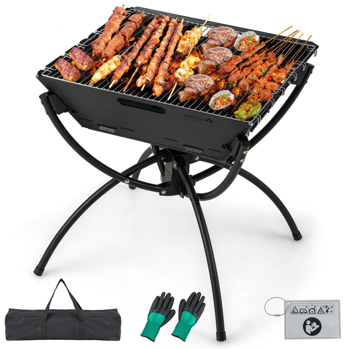 Camping Fire Pit Cooking Grills with Carrying Bag and Gloves