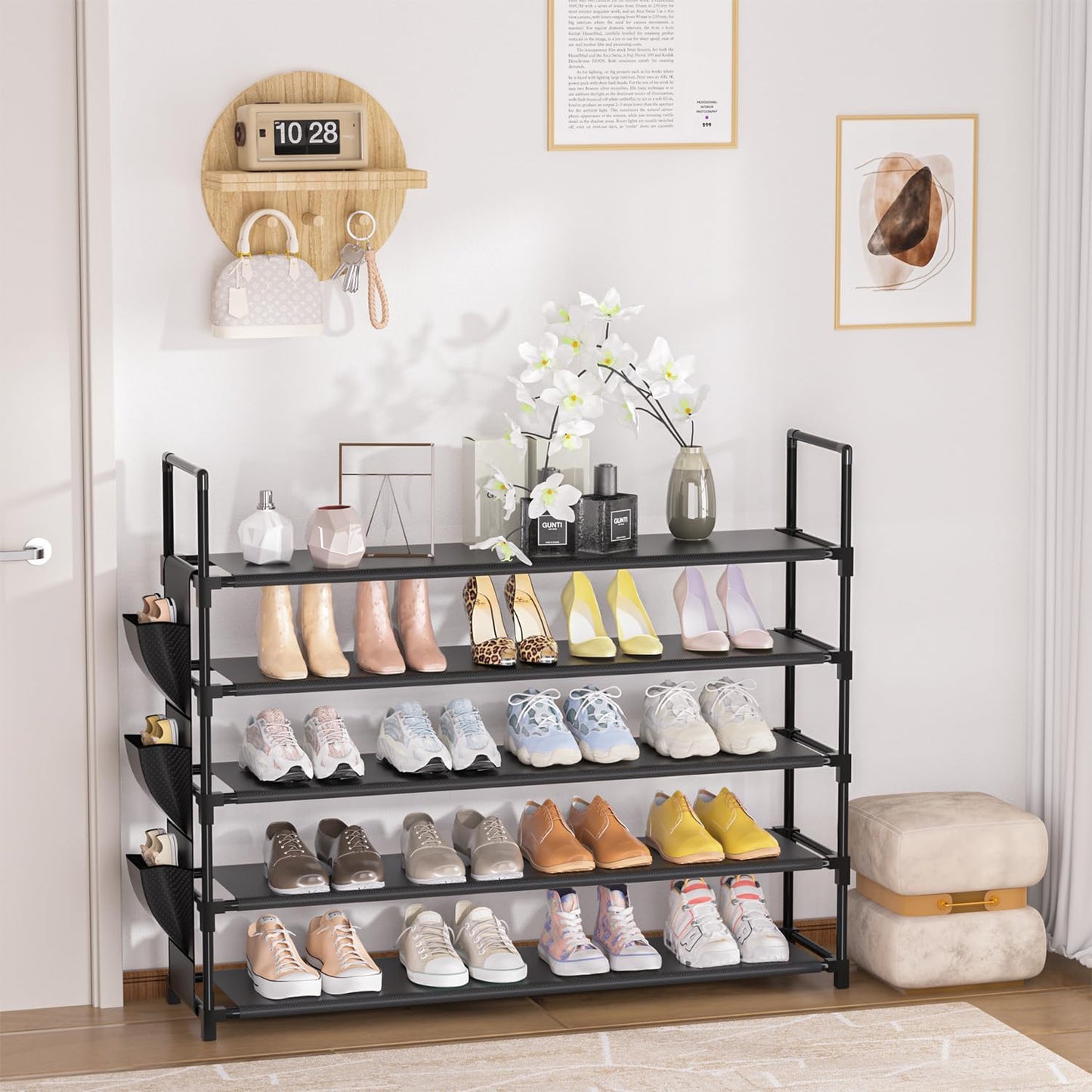 Shoe Rack 5 Tier Shoe Organizer Storage 20-25 Pairs Shoes Rack for Closet Shoes Rack Organizer Entryway Shoe Holder Space Saving Shoe Shelf Shoe Stand Large Tall Shoes Tower Garage Door