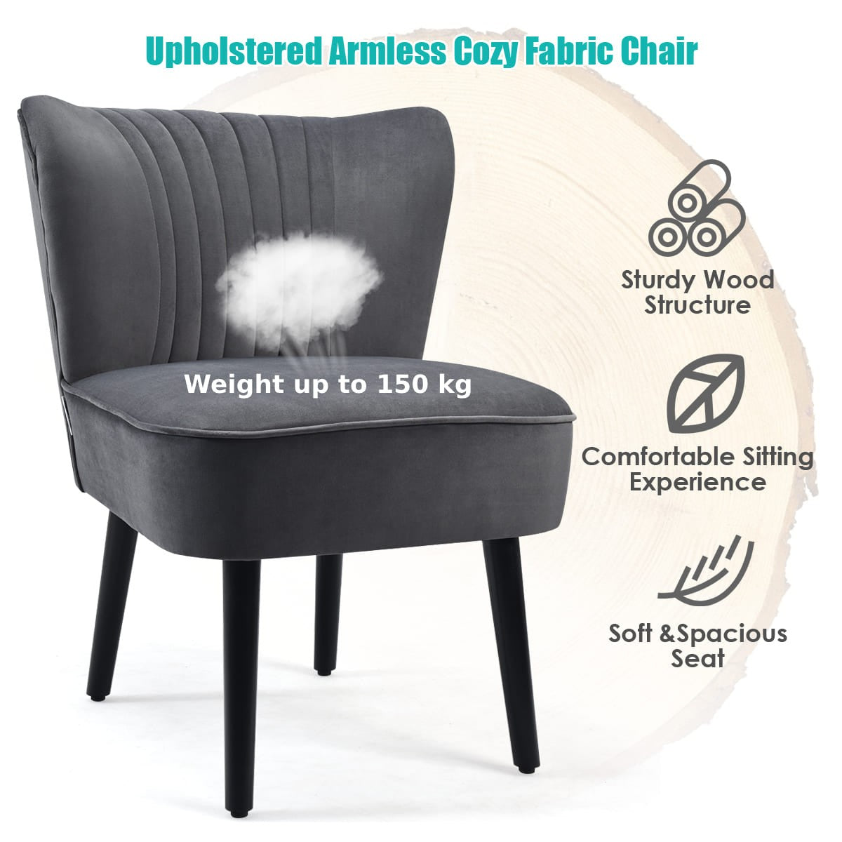 COSTWAY Velvet Accent Chair Set of 2 Modern Leisure Chair Armless Chair