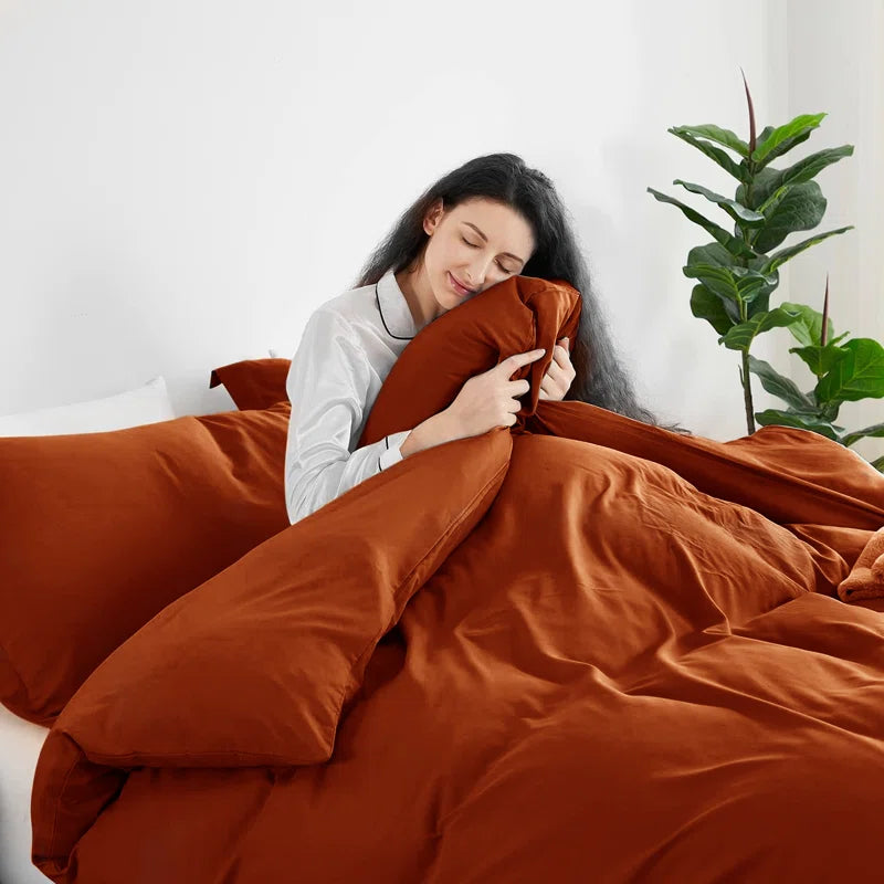 Lameya Luxury Microfibre 200 TC Duvet Cover Plain Bedding Sets with Pillow Cases