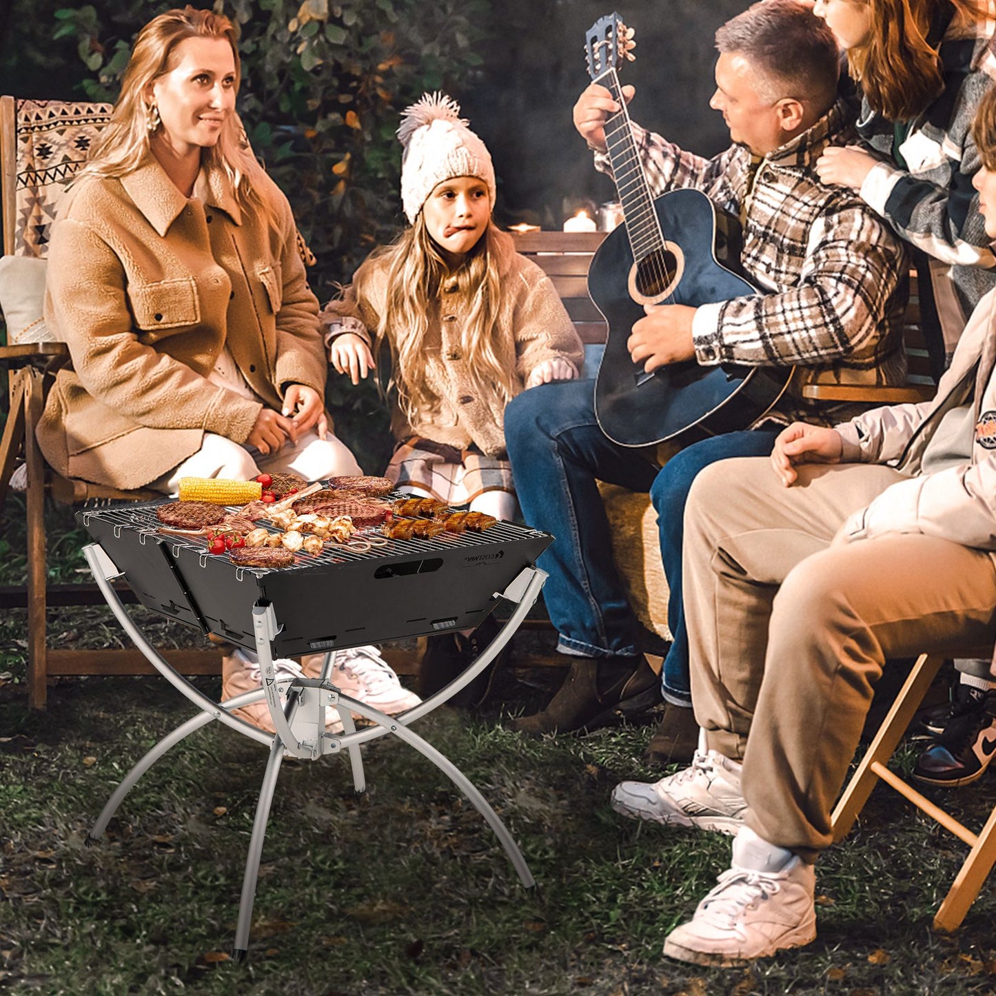 Camping Fire Pit Cooking Grills with Carrying Bag and Gloves