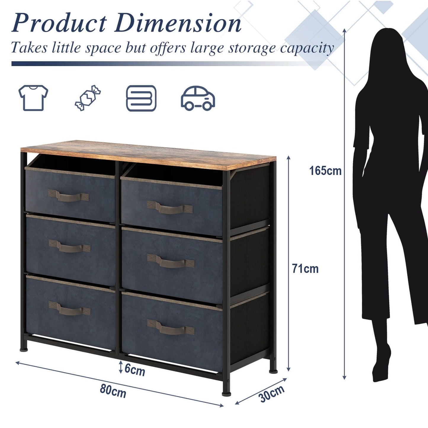 6-Drawer Dresser with Metal Frame and Anti-Toppling Devices
