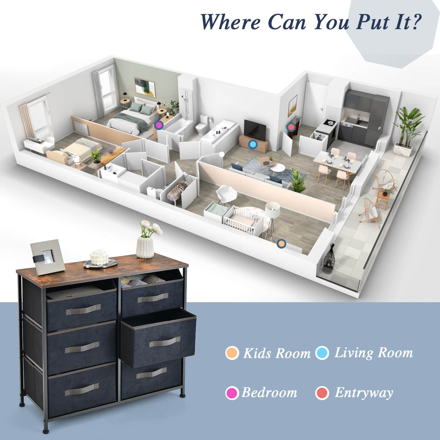 6-Drawer Dresser with Metal Frame and Anti-Toppling Devices