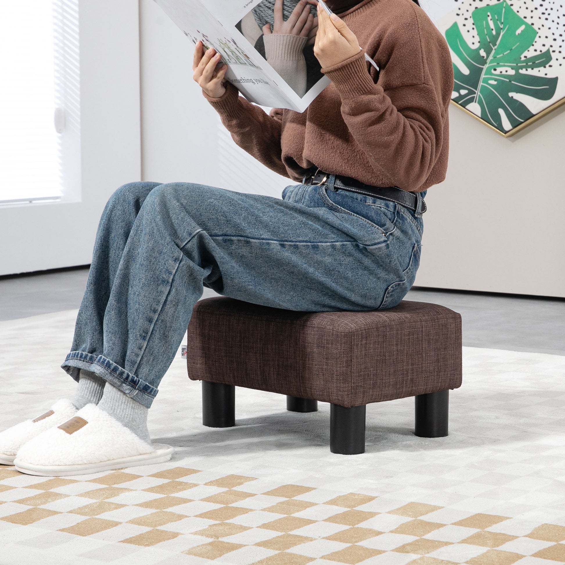 Footstool Small Footrest Upholstery with Plastic Legs