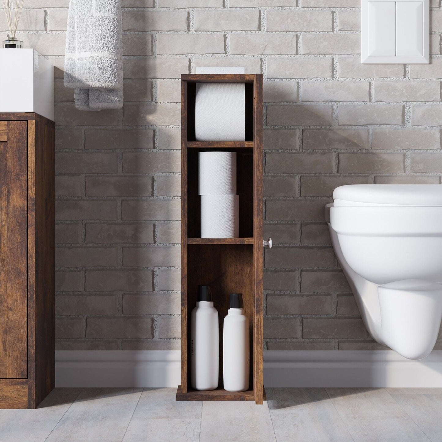 3Pc Bathroom Wood Unit under Sink Cabinet Mirror Cupboard Toilet Paper Dispenser