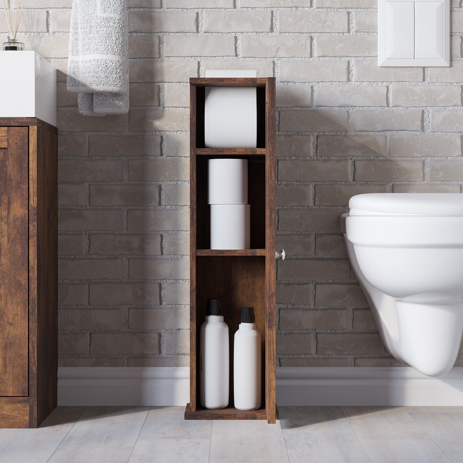 3Pc Bathroom Wood Unit under Sink Cabinet Mirror Cupboard Toilet Paper Dispenser