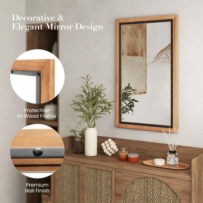 Wall Mounted Mirror with Wood Rectangular Frame Back Board