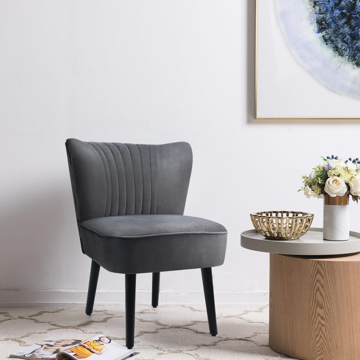 COSTWAY Velvet Accent Chair Set of 2 Modern Leisure Chair Armless Chair