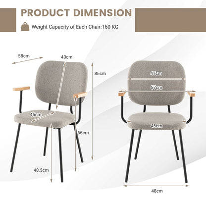 Set of 2 Linen Fabric Upholstered Dining Chairs with Curved Backrest