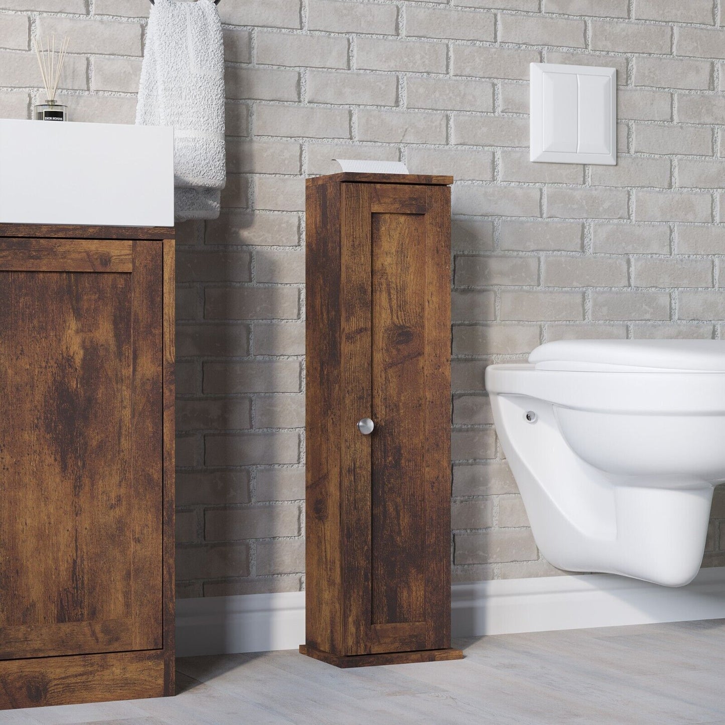 3Pc Bathroom Wood Unit under Sink Cabinet Mirror Cupboard Toilet Paper Dispenser