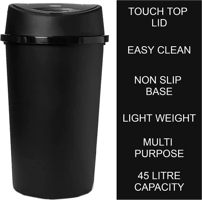 50L Touch Top Bin Black Plastic Kitchen Bin Recycling Bin Press Top Waste Trash