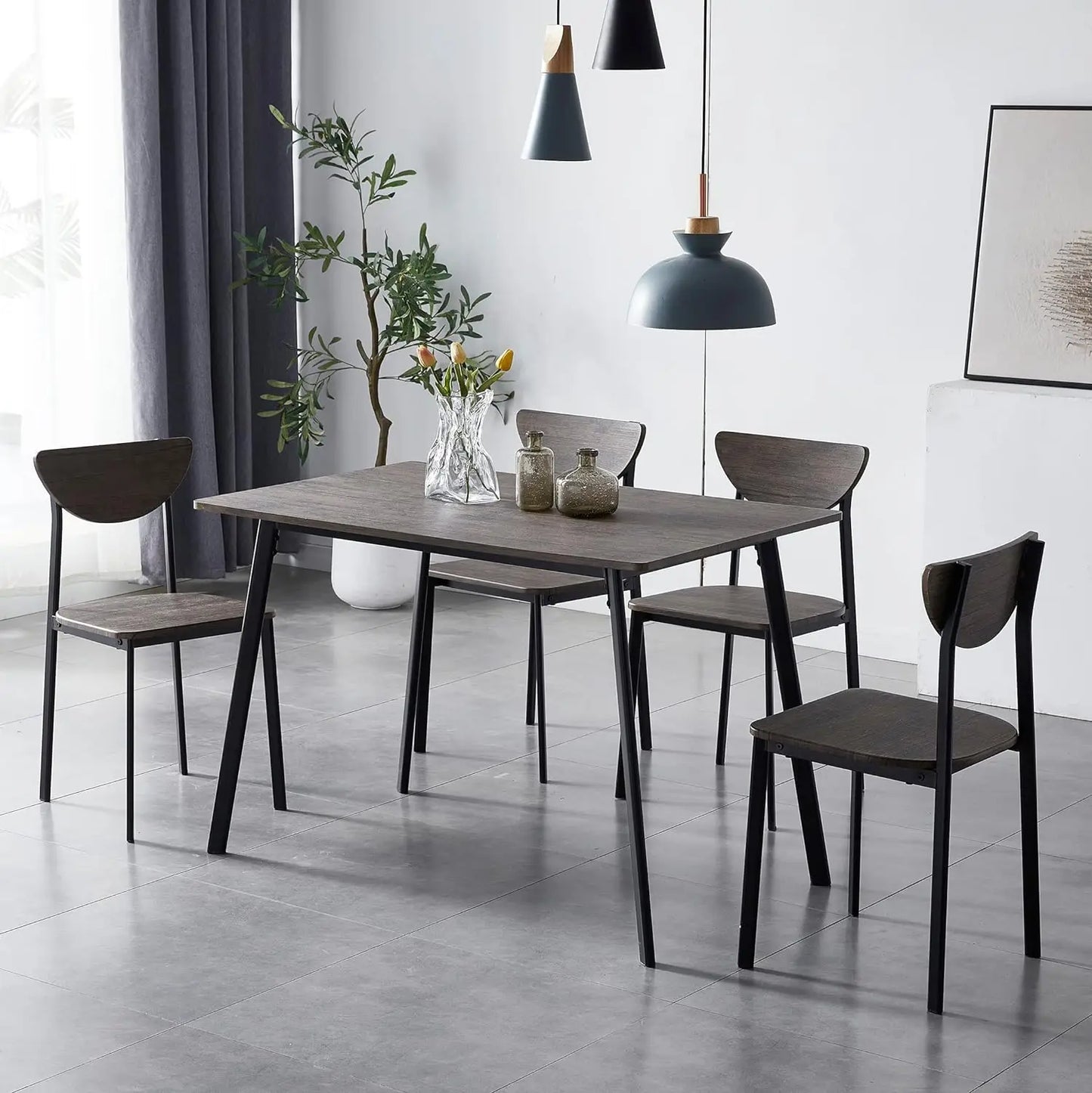 Dining Table and Chairs Set Metal Wood Effect Table Dining Set 4 Chairs Blake