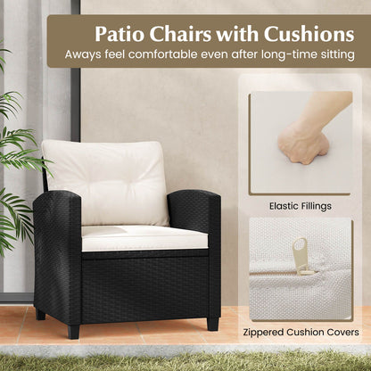 3 Piece Patio Furniture Set Rattan Conversation Set with Seat and Back Cushions