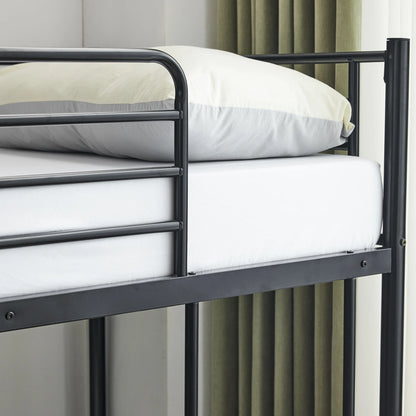 Kids Twin Size Black Iron Bunk Bed with Ladder - Space-Saving, Sturdy Design Bedstead for Children