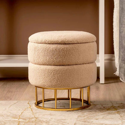 Adelane Velvet Boucle Storage Stool for Bedroom Furniture, Modern round Storage Accent Stool
