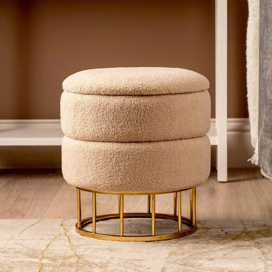 Adelane Velvet Boucle Storage Stool for Bedroom Furniture, Modern round Storage Accent Stool