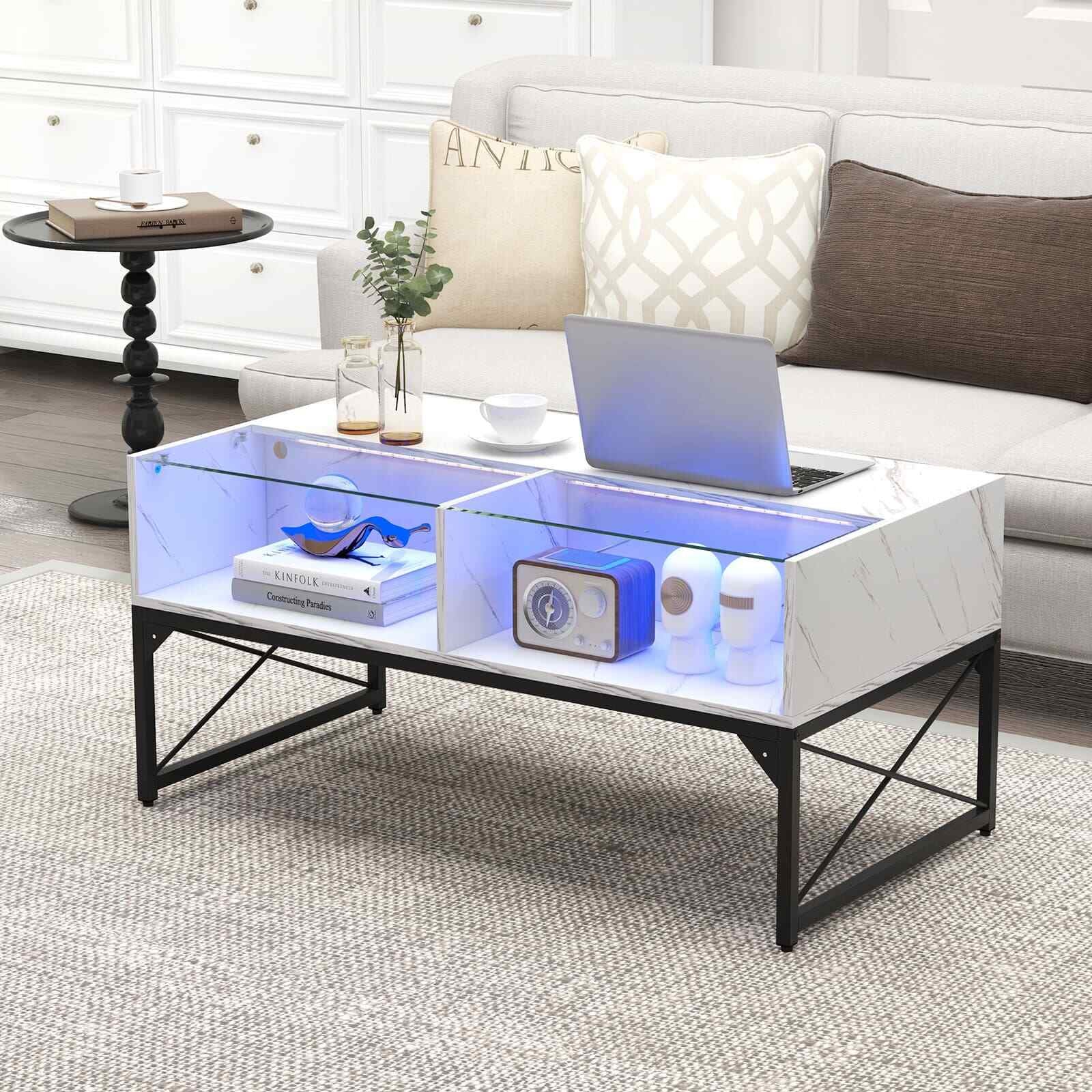 COSTWAY High-Gloss LED Coffee Table Center Table Modern Accent Table