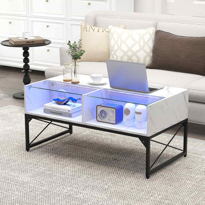COSTWAY High-Gloss LED Coffee Table Center Table Modern Accent Table