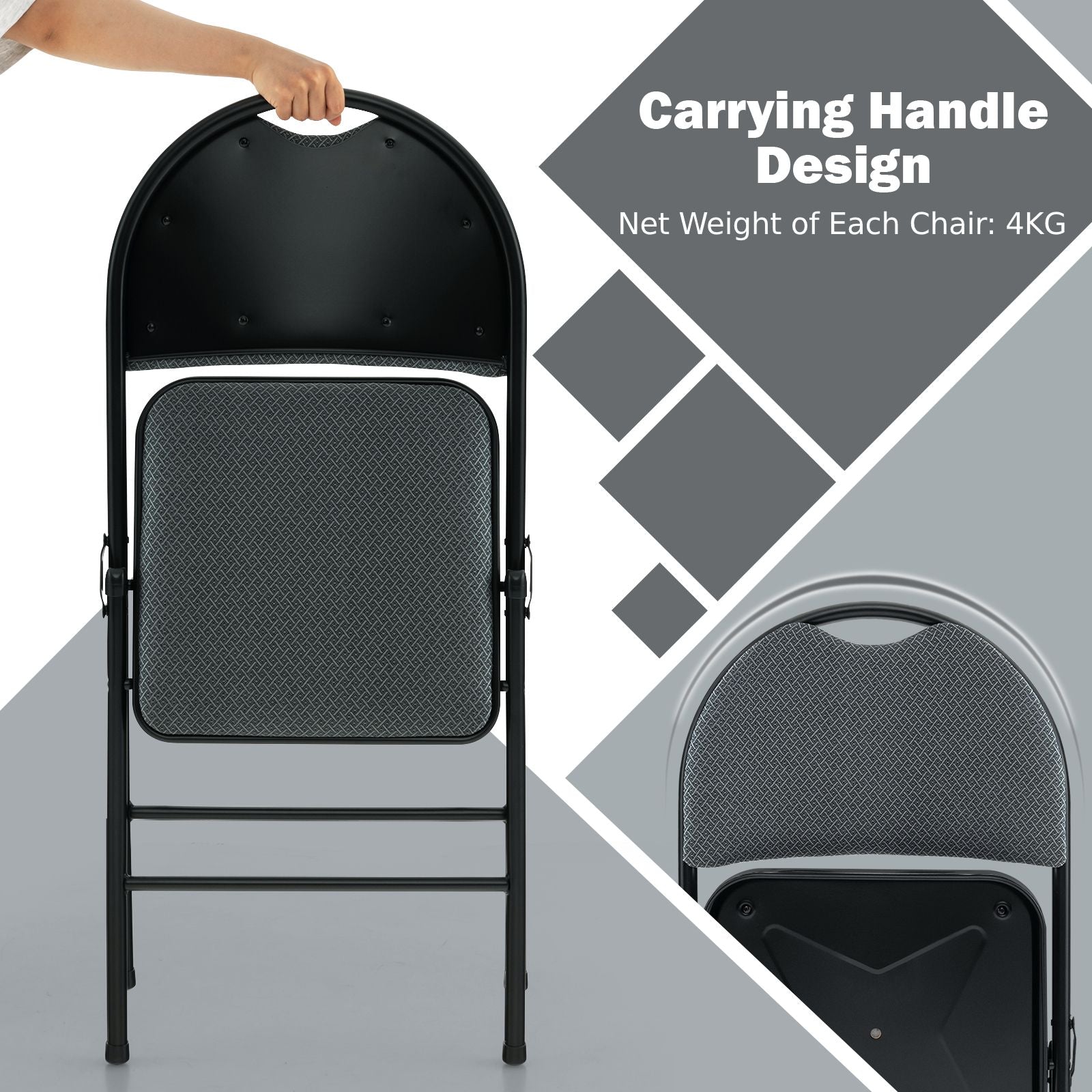 4 Pieces Folding Fabric Dining Chairs with Cushioned Seat and Back