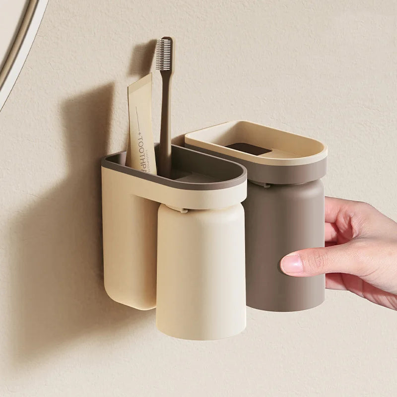 Wall Mounted Toothbrush Holder 2 in 1 Toothbrush Storage Rack Creative Inverted Toothbrush Cup Drain Rack Bathroom Accessories