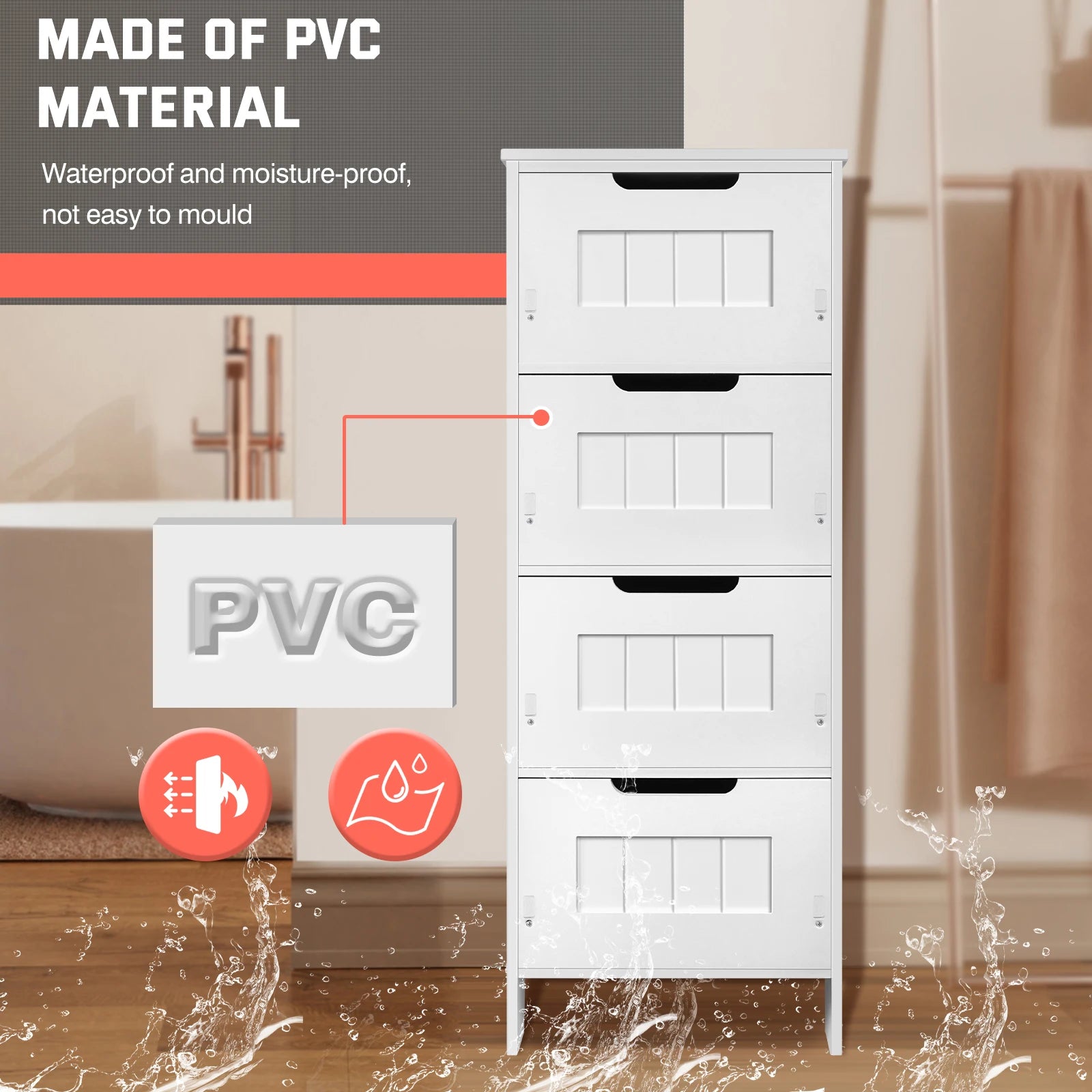 Xinng 4-Drawer Floor Standing Cabinet Bathroom Cabinet Bathroom Storage Unit Modern Freestanding Organizer