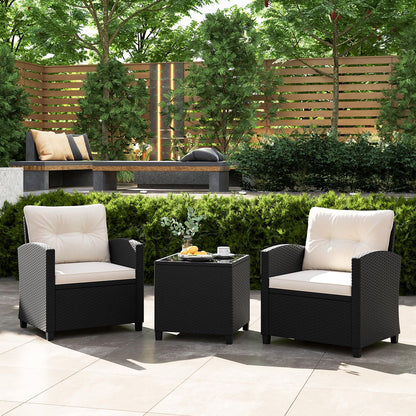 3 Piece Patio Furniture Set Rattan Conversation Set with Seat and Back Cushions
