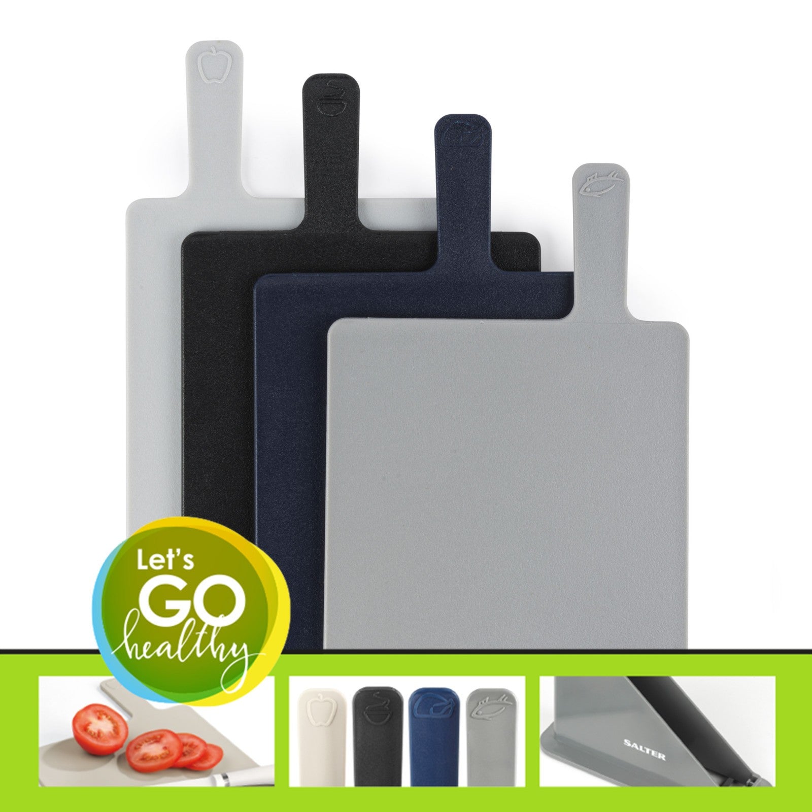 Salter Chopping Boards Set of 4 Charcuterie with Non-Slip Stand Dishwasher Safe