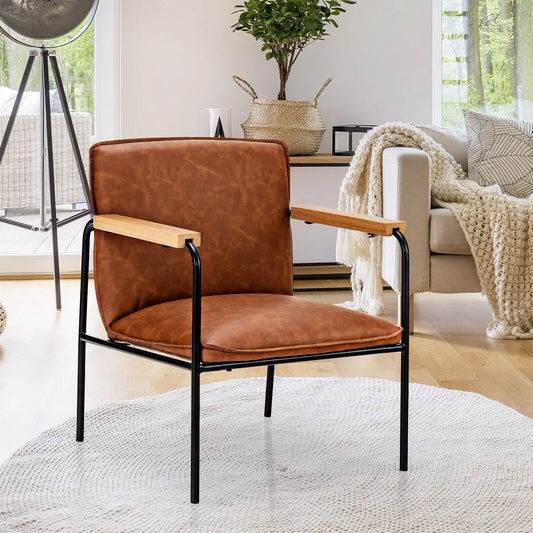 PU Leather Accent Chair Upholstered Armchair with Comfy Backrest & Seat Cushion
