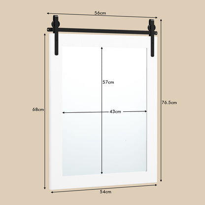 Wall Mounted Mirror with Solid Wood Frame and Metal Bracket