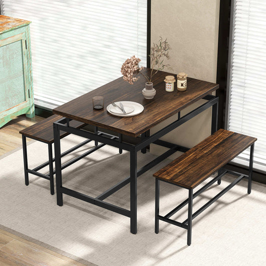 COSTWAY 3 PCS Kitchen Dining Room Furniture Set W/ 108Cm Wooden Kitchen Table