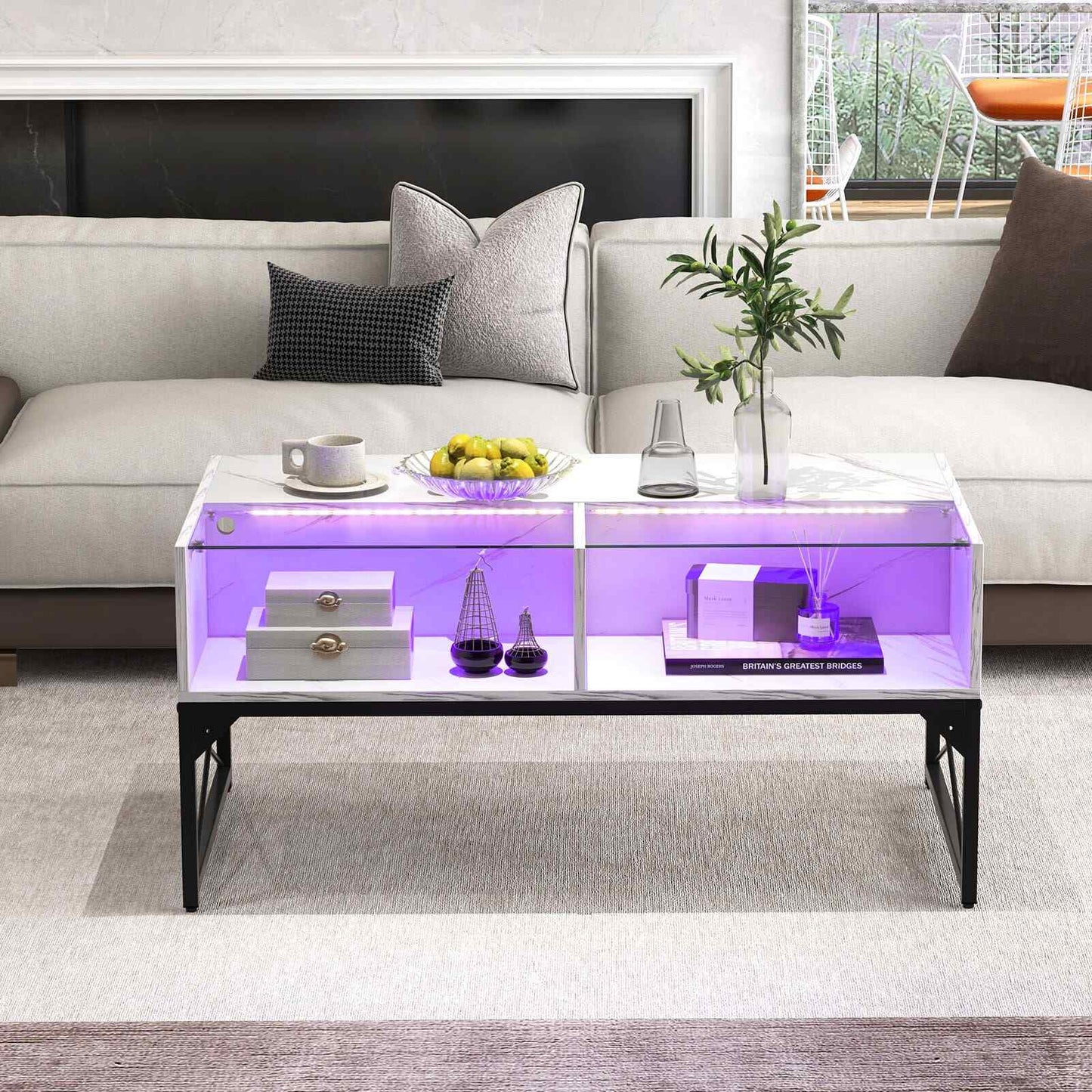 COSTWAY High-Gloss LED Coffee Table Center Table Modern Accent Table