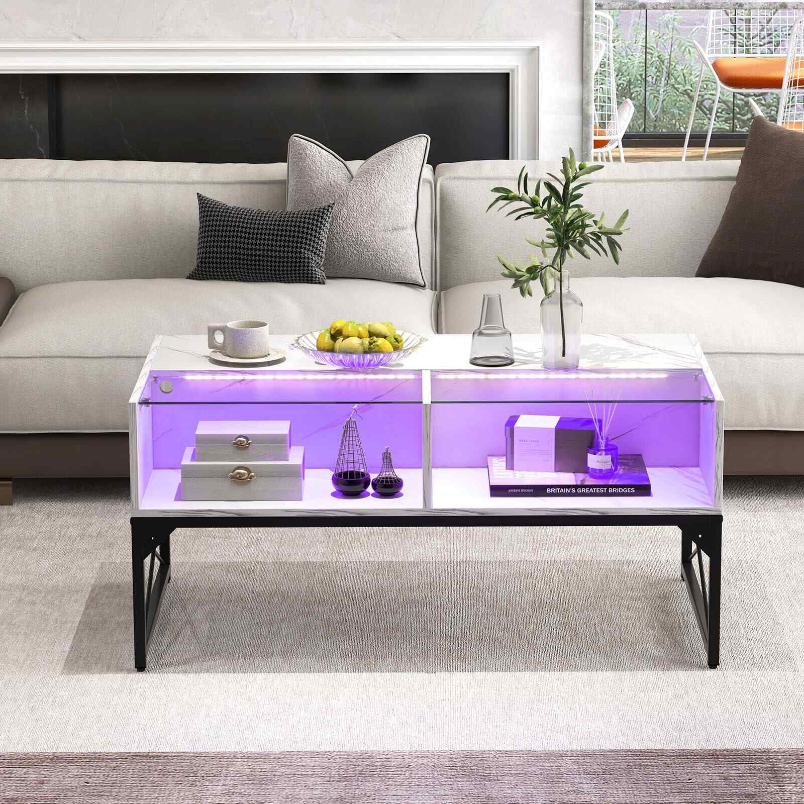 COSTWAY High-Gloss LED Coffee Table Center Table Modern Accent Table