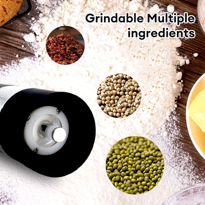 Black Electric Automatic Salt and Pepper Grinder Spices Mill Kitchen Tool Battery Operated Adjustable Coarseness with LED Light