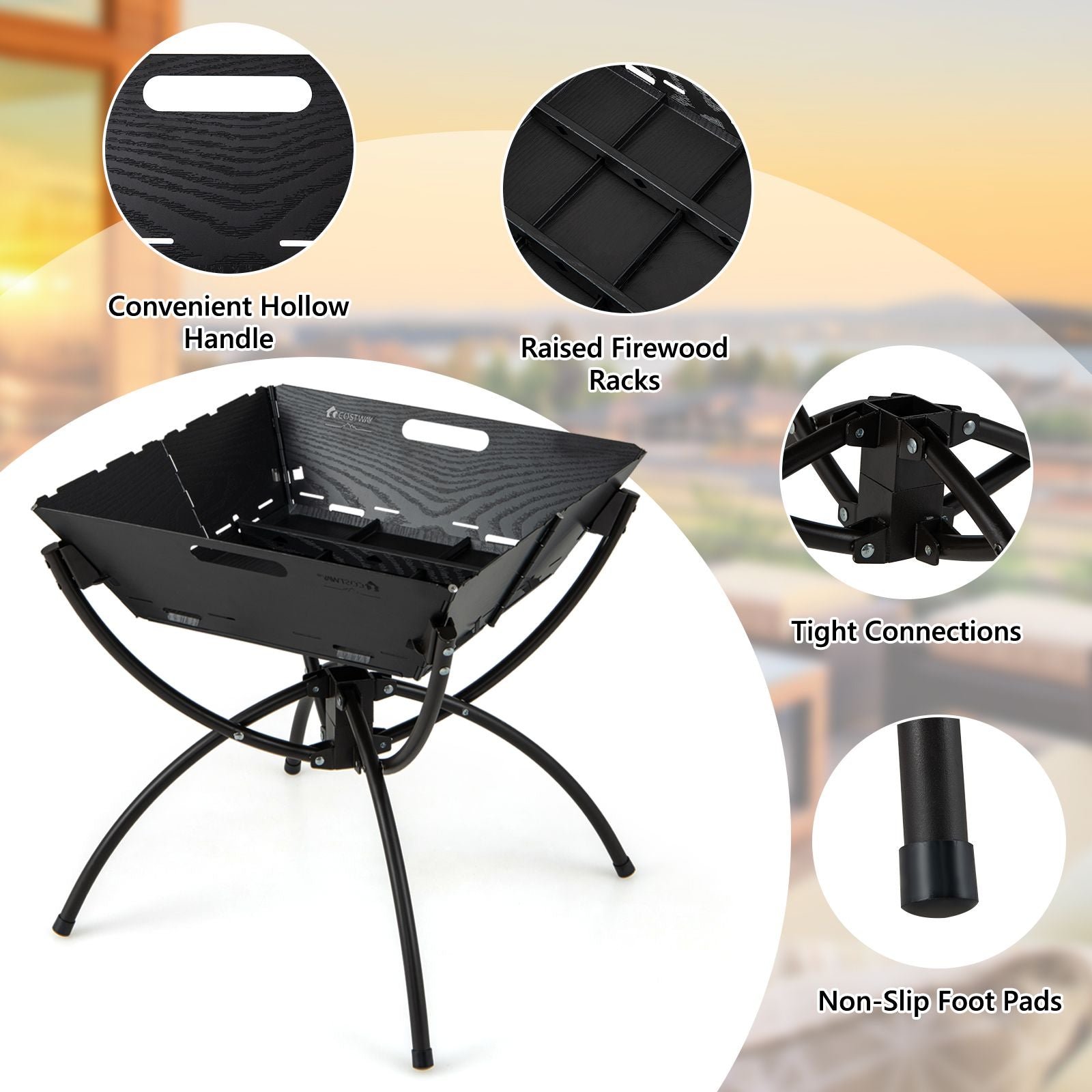 Camping Fire Pit Cooking Grills with Carrying Bag and Gloves