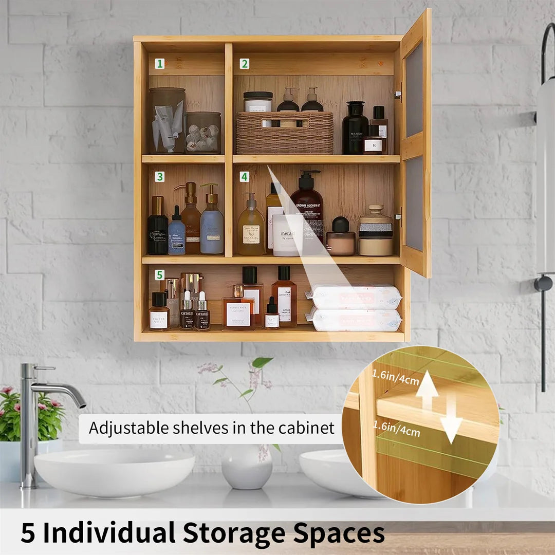 Wood Medicine Cabinet Cupboard Wall Mounted Bathroom Vanity Mirror Cabinet with Spacesaver Storage
