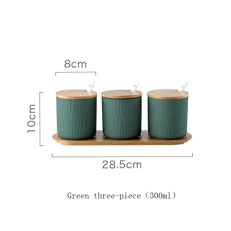 Nordic Ceramic Seasoning Jar with Lid Spoon Seasoning Pot Salt Shaker Sugar Bottle Organizer Home Kitchen Supplies Storage Set