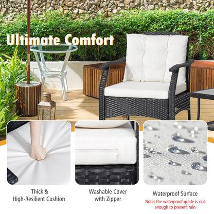 3 Pieces Garden Furniture Set with 2-Tier Tempered Glass Coffee Table