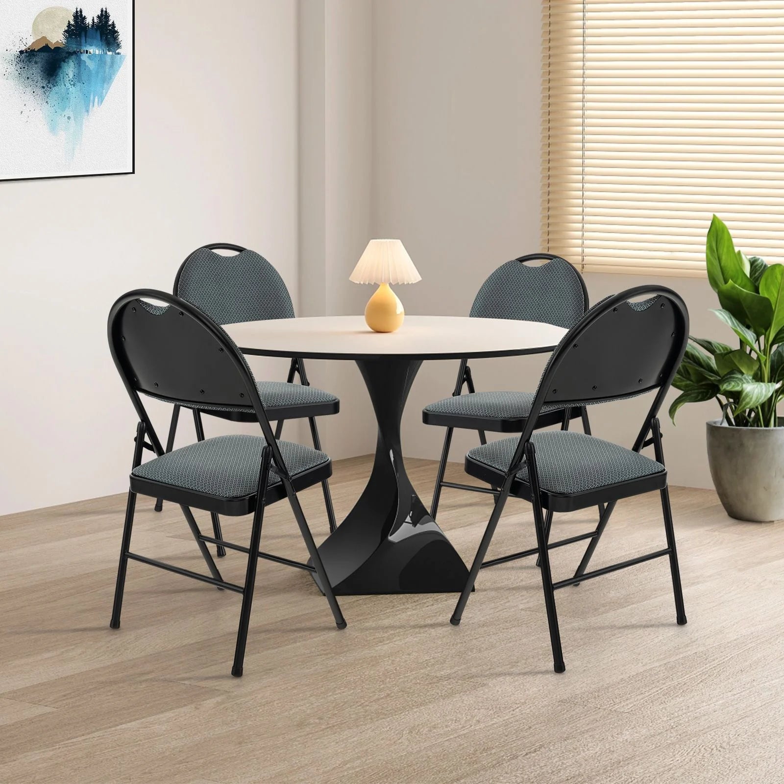 4 Pieces Folding Fabric Dining Chairs with Cushioned Seat and Back