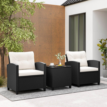 3 Piece Patio Furniture Set Rattan Conversation Set with Seat and Back Cushions