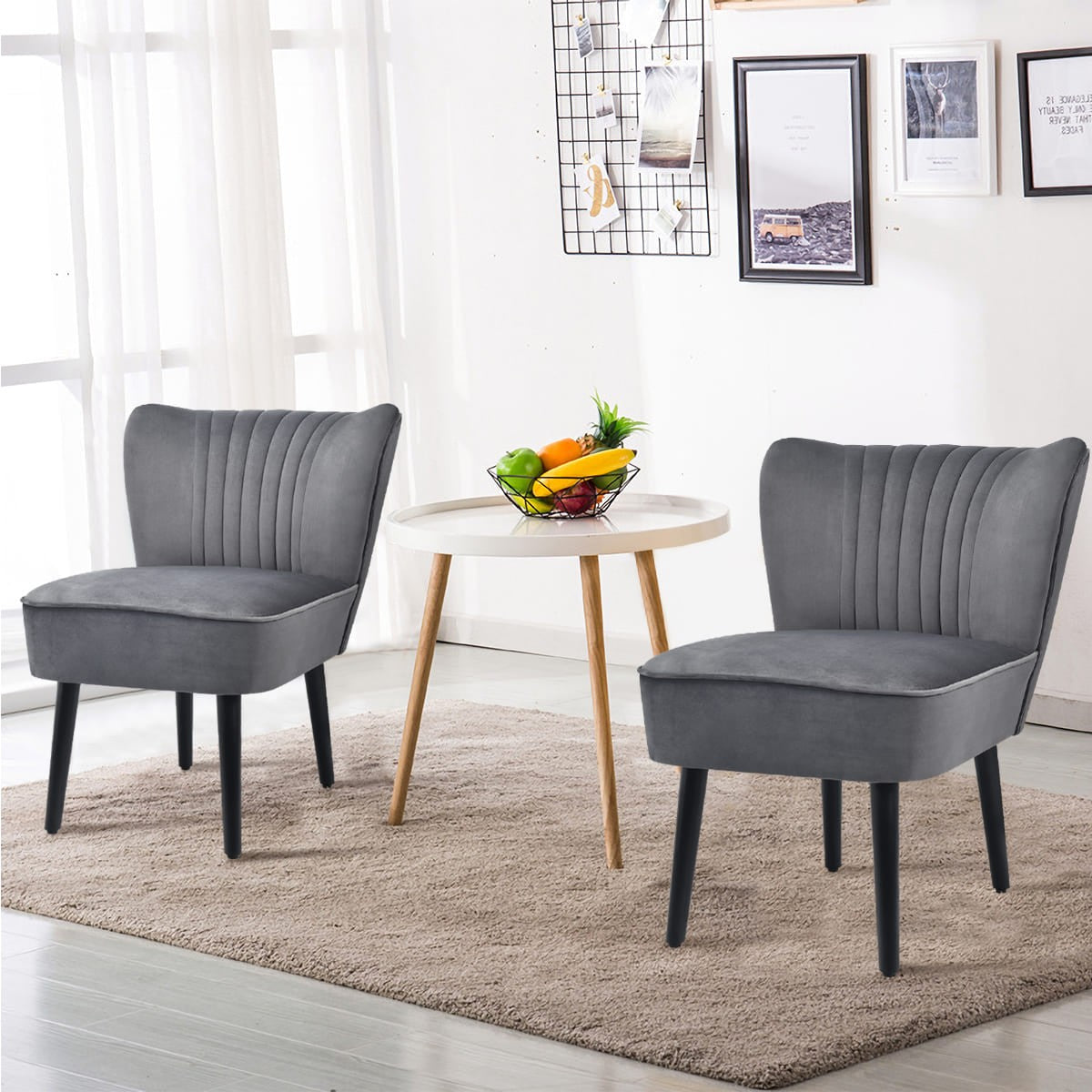COSTWAY Velvet Accent Chair Set of 2 Modern Leisure Chair Armless Chair