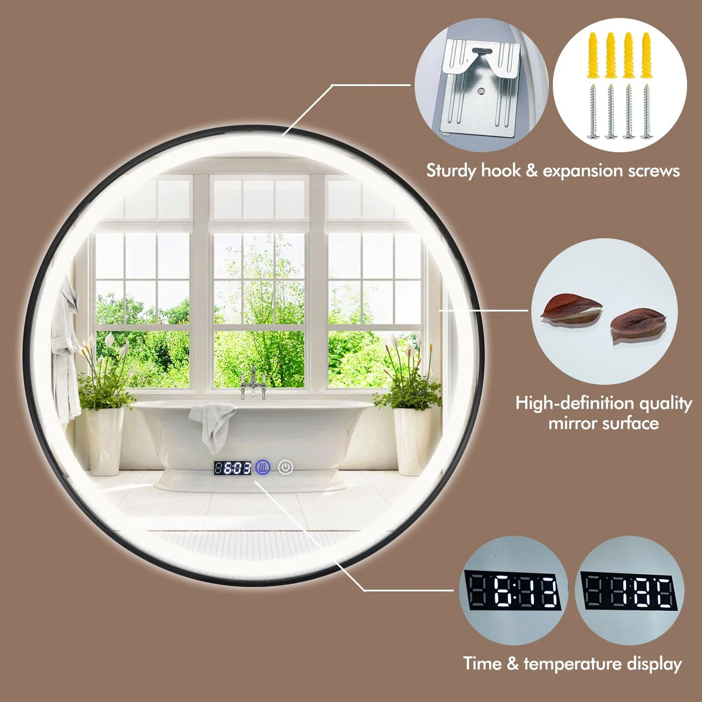 Lighted Bathroom Mirror with 3 Color LED Light Memory Function