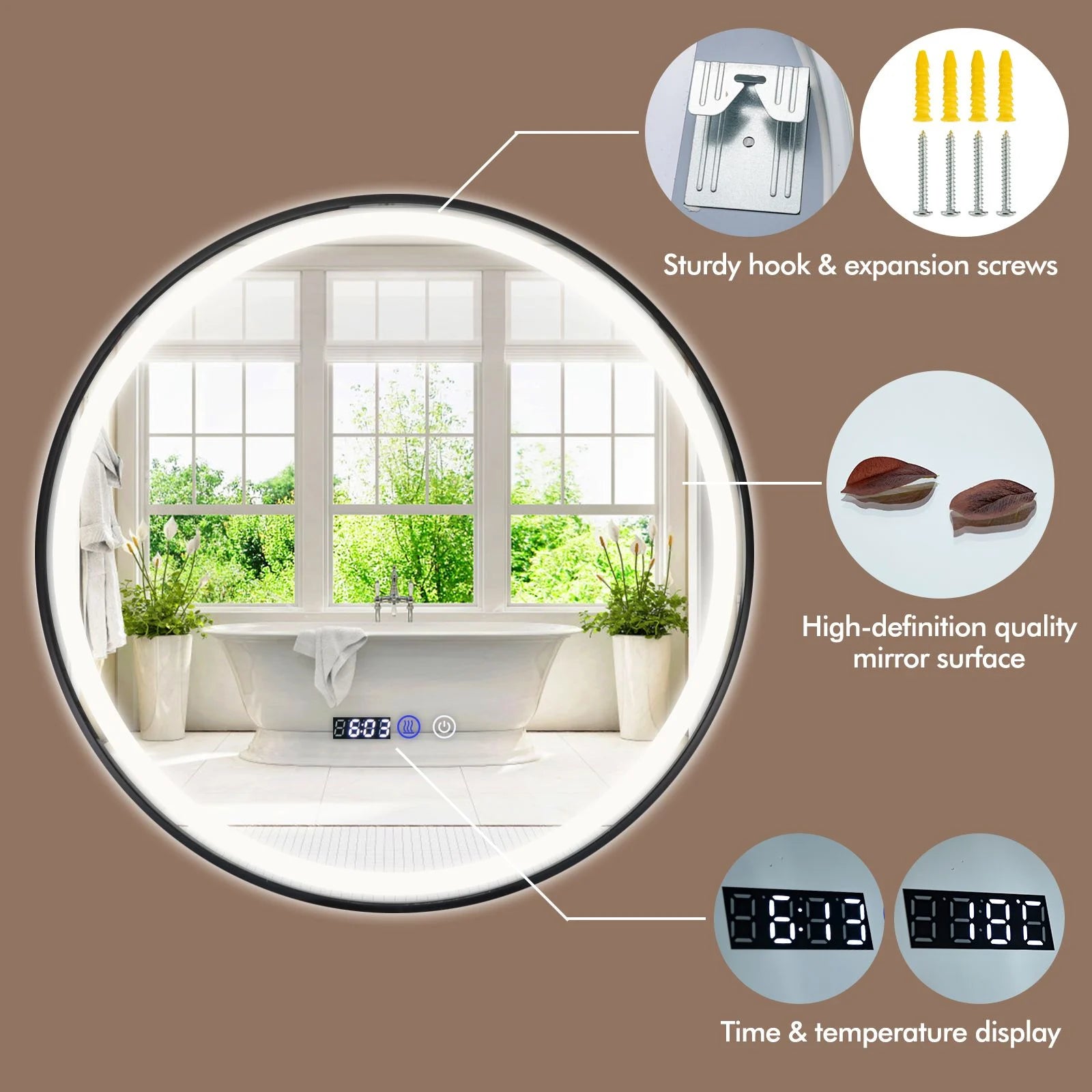 Lighted Bathroom Mirror with 3 Color LED Light Memory Function