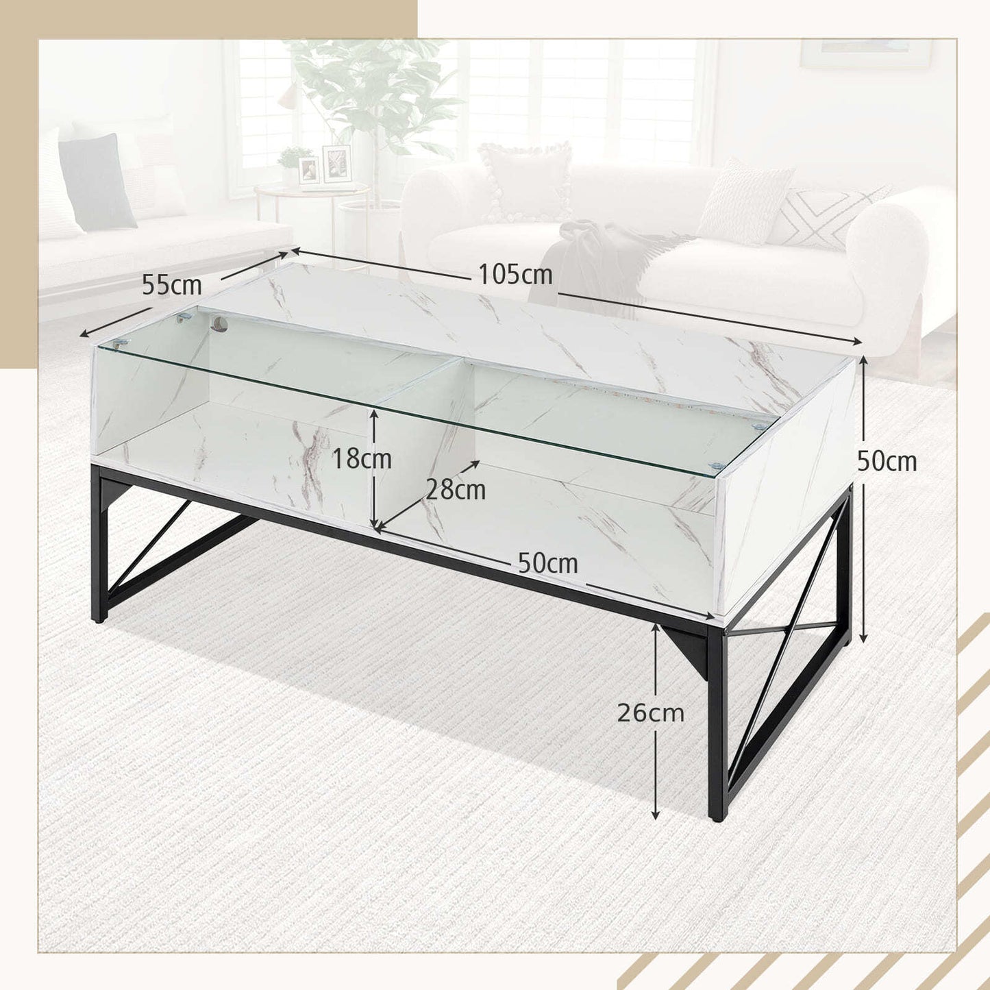 COSTWAY High-Gloss LED Coffee Table Center Table Modern Accent Table